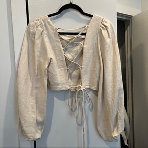 Open back lace up linen top